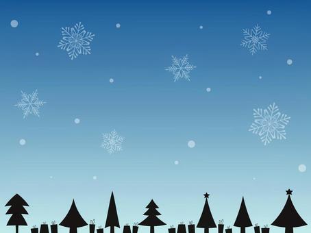 雪の結晶とクリスマスツリーの綺麗な枠　1 クリスマス,冬,フレーム,クリスマスツリー,背景,星,キラキラ,テクスチャ,手描き,杉のイラスト素材