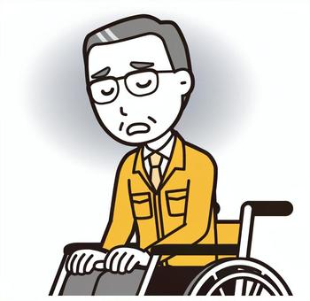  中年作業着(黄)-301-バスト 車いす,落ち込む,中小企業,作業着,中年,ビジネスマン,サラリーマン,会社員,ビジネス,社長のイラスト素材