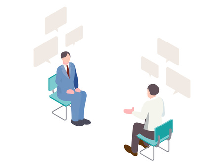 面接のアイソメイラスト２ 面接,面談,対話,会話,交渉,サラリーマン,対談,企業,会社員,会社のイラスト素材