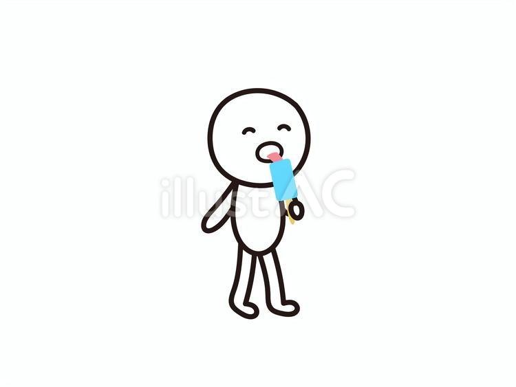 アイスを舐める棒人間のイラスト アイス,夏,食べるのイラスト素材