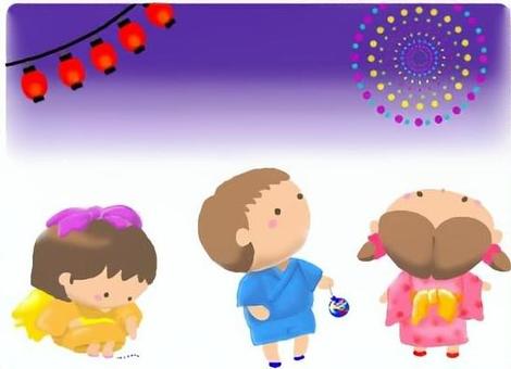 夏[テンプレート]夏祭り 夏祭り,花火,おたより,テンプレート,夏,フレーム,保育園,幼稚園,こども園,クラスだよりのイラスト素材