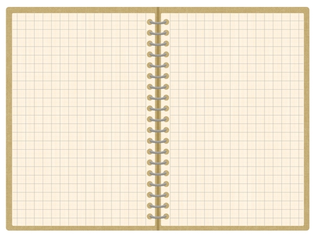 リングノート風のフレーム（方眼） ノート,リング,フレーム,枠,見開き,クリーム色,メモ,用紙,方眼紙,グリッド線のイラスト素材