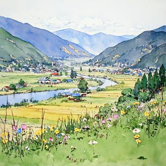 南欧風の村、風景画、水彩スケッチ 南欧風の村、風景画、水彩スケッチ 村,南欧,水彩のイラスト素材