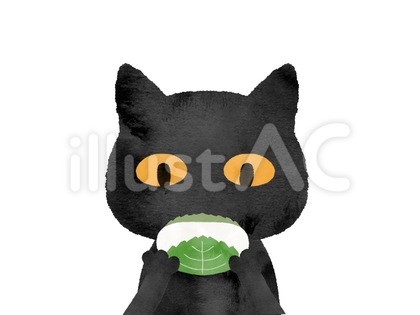 水彩風柏餅を食べる黒猫アイコン
