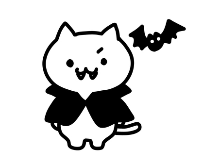 吸血ねこ 猫,白猫,可愛い,動物,挿絵,ゆるい,手描き,吸血鬼,コウモリ,ハロウィンのイラスト素材