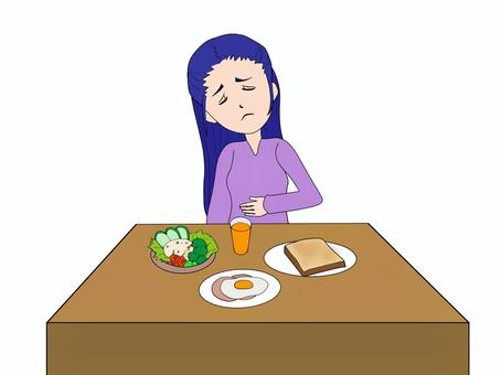 食欲がない 食欲不振,女性,トースト,ハムエッグ,サラダ,オレンジジュース,朝食,洋食,パン,食べれないのイラスト素材