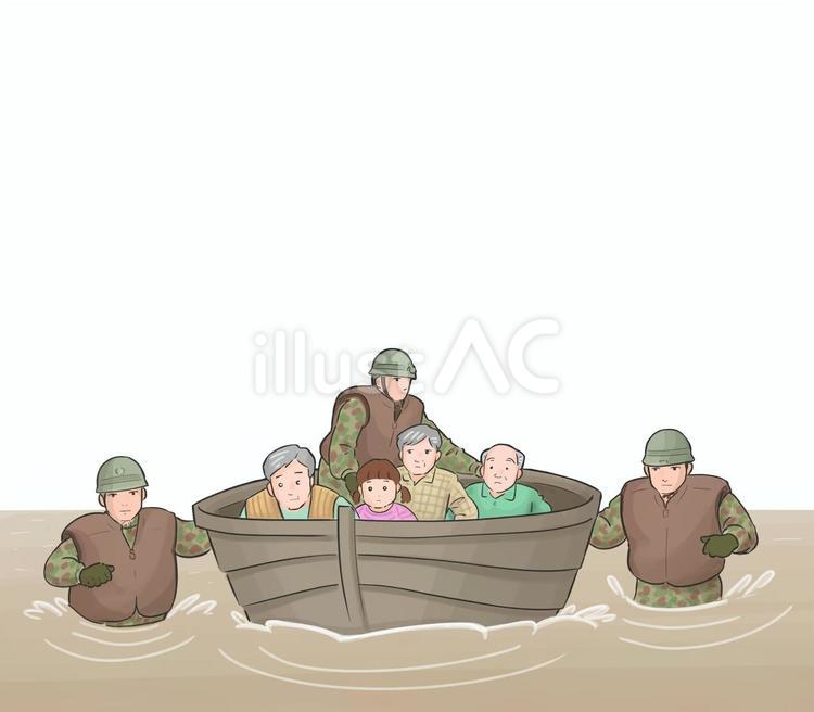 自衛隊水害の救助活動 水害,自衛隊,救助のイラスト素材
