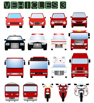 乗り物シリーズ3 車,働く車,自家用車,自動車,バイク,パトカー,救急車,バス,路面バス,トラックのイラスト素材