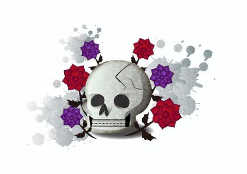 髑髏に薔薇を添えて 髑髏,スカル,骸骨,骨,薔薇,花,植物,ダーク,かっこいい,ロックのイラスト素材