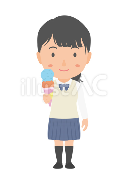 アイスクリームを食べる女子高生