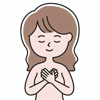 胸に手 上半身 胸両手裸_影 SLW 女性,想い,感じる,願う,触る,手をあてる,胸,ハート,両手,心のイラスト素材