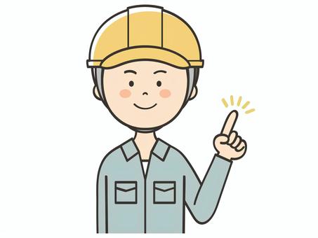 指差しする男性作業員 指差しする男性作業員 笑顔,ポイント,指差し,説明,教える,解説,アドバイス,提案,重要,強調のイラスト素材