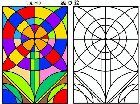 簡単ぬり絵 ぬり絵,見本,カラフル,簡単,花のイラスト素材