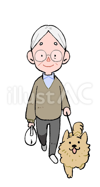 犬の散歩をするおじいさん 人物,動物,老人のイラスト素材