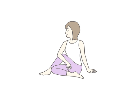 ねじりのポーズ　ヨガ ヨガ,女性,トレーニング,ダイエット,健康,ポージング,ストレッチ,運動,アルダ・マツェーンドラ・アーサのイラスト素材