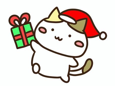 クリスマスプレゼントを届けるサンタ三毛猫 メリークリスマス,クリスマスプレゼント,サンタクロース,クリスマス会,プレゼント,届ける,贈り物,サンタ帽子,もらう,喜ぶのイラスト素材