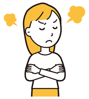  ロングヘア女性(黄)-384-バスト 怒る,女性,女の子,人物,かわいい,キレる,ムカつく,喧嘩,表情,感情のイラスト素材