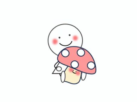 きのこと棒人間（ピンク） きのこ,秋,きのこ狩り,食べ物,キノコ,カラフル,かわいい,山,秋の味覚,棒人間のイラスト素材