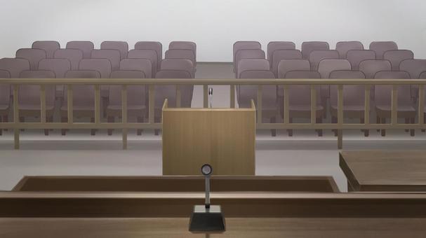 裁判官席から見た証言台　背景イラスト 証言台,裁判官席,裁判所,傍聴席,裁判,法廷,席,国家,審判,司法のイラスト素材