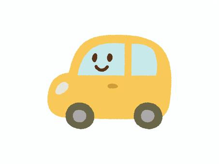 くるま_顔あり手描き_軽自動車_黄 車,自動車,乗用車,普通車,軽自動車,乗り物,かわいい,シンプル,手描き,アイコンのイラスト素材