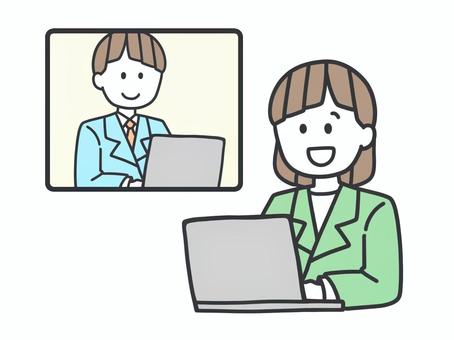 遠隔作業で仕事を受け取る女子社員 スーツ,ビジネス,仕事,リモートワーク,パソコン,人物,女性,男性,デザイン,可愛いのイラスト素材