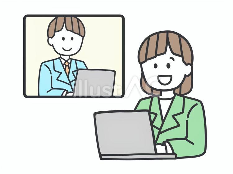 遠隔作業で仕事を受け取る女子社員 スーツ,ビジネス,仕事のイラスト素材
