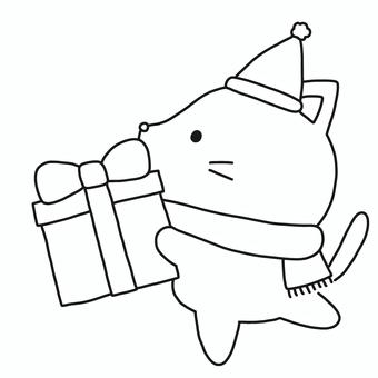クリスマスプレゼントを持つ猫 クリスマスプレゼントを持つ猫 クリスマス,プレゼント,猫,持つ,動物,サンタ,帽子,マフラー,冬,モノトーンのイラスト素材