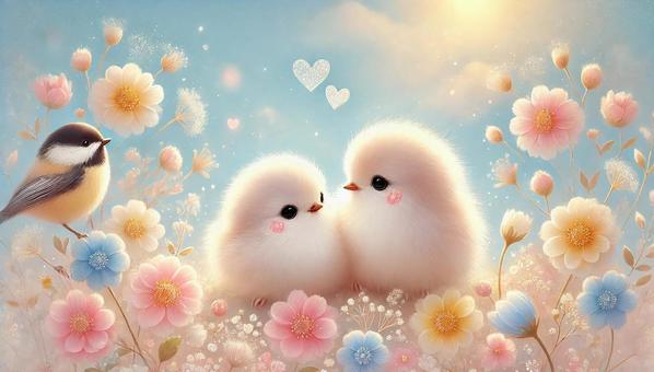 Small birds and summer flowers, refreshing scenery, JPG Small birds and summer flowers, refreshing scenery, birdie, summer, flower, JPG