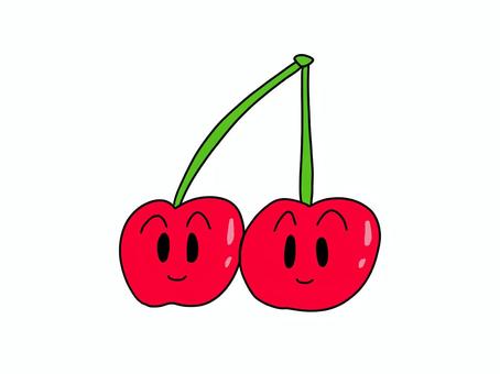 さくらんぼのキャラクターのイラスト さくらんぼ,キャラクター,双子,果物,フルーツ,木の実,食育のイラスト素材