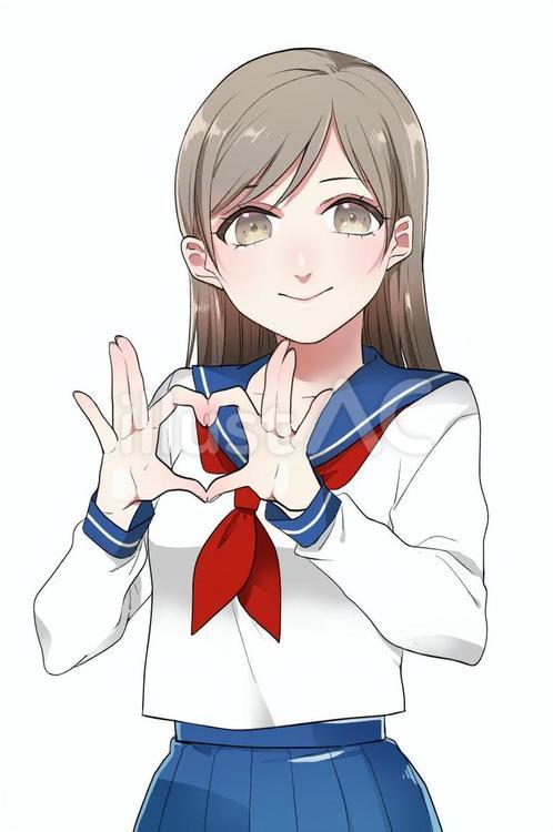 手ハート（冬セーラー服） 人物,女の子,手描きのイラスト素材