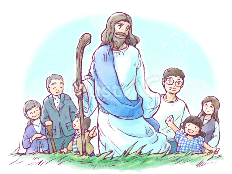 主と共に歩む（緑の牧場ver.） イエスキリスト,キリスト教,宗教のイラスト素材