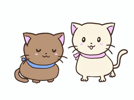 猫２匹 猫,ゆるい,かわいい,仲良し,リボン,寝る,くつろぐ,鳴く,話す,おそろいのイラスト素材