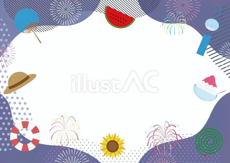 夏の夜空をイメージしたフレーム背景素材 夏,スイカ,うちわのイラスト素材