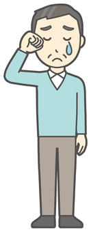  ニット中年男性-218-全身 泣く,おじさん,男性,中年,お父さん,パパ,シニア,ミドルエイジ,人物,かわいいのイラスト素材