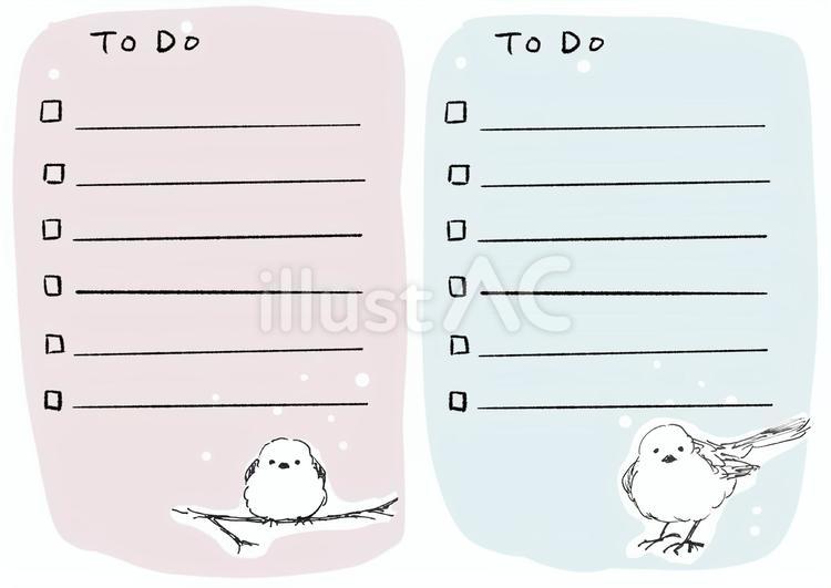 シマエナガ　ToDoリスト　カラー シマエナガ,シンプル,可愛いのイラスト素材
