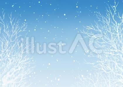 白い枯れ木と雪のブルーな背景①