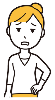 お団子主婦(黄)-452-バスト  お団子主婦(黄)-452-バスト 呆れ,女性,主婦,ママ,長袖,シャツ,半端袖,お団子,アップヘア,母のイラスト素材