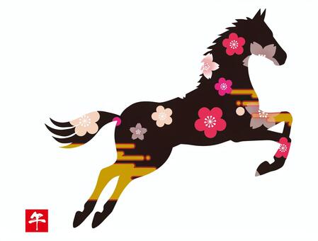 年賀状2026 馬,競馬,牧場,たてがみ,しっぽ,名馬,騎馬,かわいい,サラブレッド,シルエットのイラスト素材