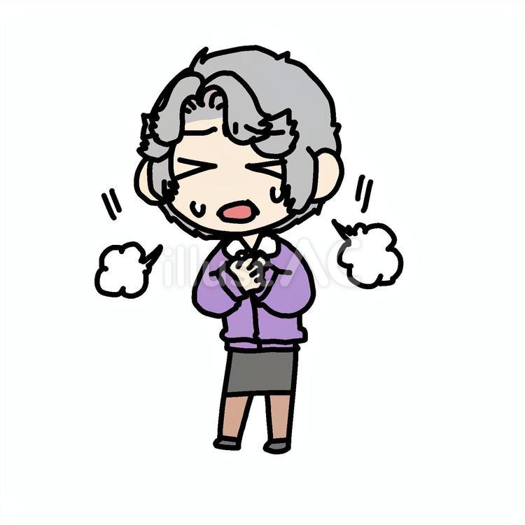 息苦しさに胸を押さえるおばあさん おばあさん,胸,息苦しいのイラスト素材