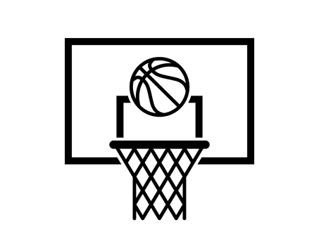 バスケットボールとゴールのアイコン バスケットボール,バスケット,ゴール,ネット,シュート,得点,スポーツ,線画,アウトライン,アイコンのイラスト素材