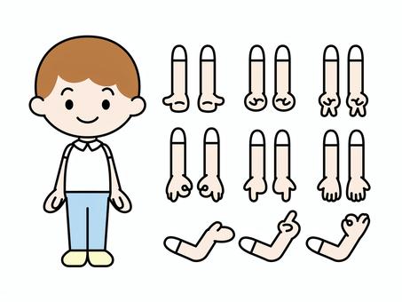 男の子の全身と手のパーツ 子ども,男の子,小学生,幼稚園,学校,手のイラスト素材