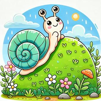 山を登るカタツムリ 山を登るカタツムリ かたつむり,笑顔,斜面のイラスト素材