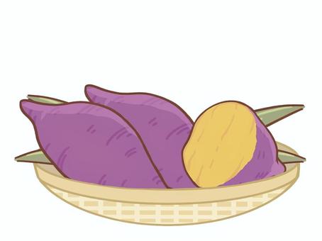 サツマイモ サツマイモ 芋,秋,旬,旬もの,食べ物,サツマイモ,栗,竹籠,笹の葉,アイコンのイラスト素材