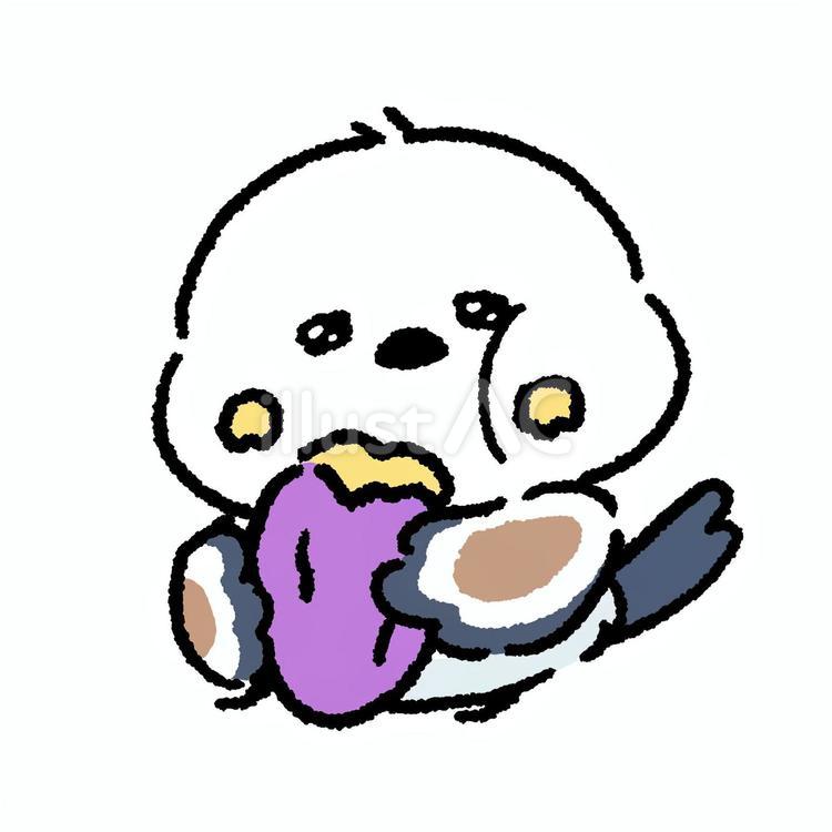 シマエナガ_焼き芋を食べる_01 シマエナガ,鳥,動物のイラスト素材