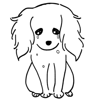 涙を流す犬の線画 犬,動物,小型犬,涙,泣き顔,悲しい,手描き,線画のイラスト素材