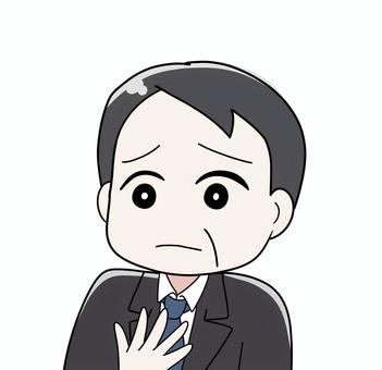 胸に手を当て心配する中年サラリーマン 人物,上半身,悩む,困る,サラリーマン,不安,不満,考える,気持ち,モヤモヤのイラスト素材