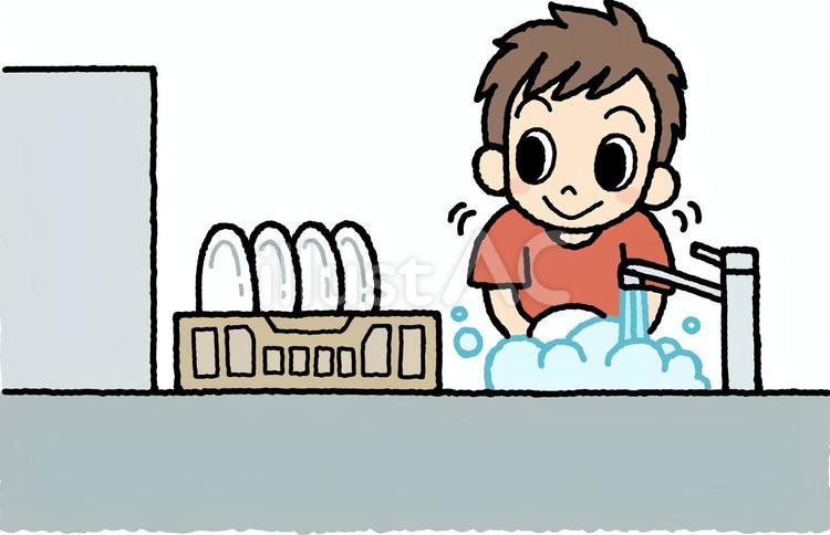 皿洗いをする男性 飲食店,洗い場,スチュワードのイラスト素材