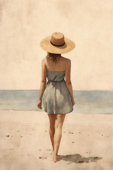 Illustration, straw hat, female, people, 