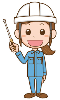 Worker helmet female commentary instruction stick, , JPG, PNG and AI