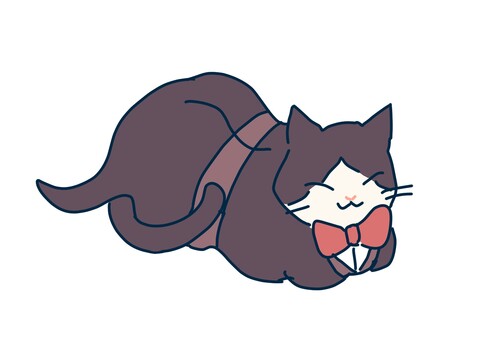 猫給仕まったり カフェ,ハチワレ猫,タキシード,まったり,香箱座りのイラスト素材